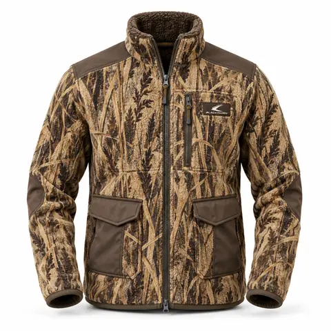 Camo Fleece Hunting Jacket (Midlayer) — marsh reed camo
