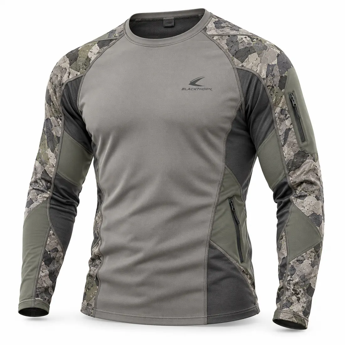 Camo Hunting Base Layer Top — custom camo hunting base layer made to order by Blackthorn World — grey digital camo