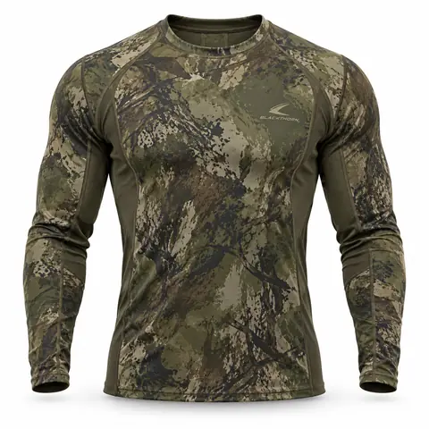 Camo Hunting Base Layer Top — woodland green camo