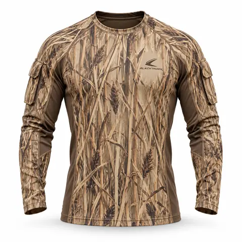 Camo Hunting Base Layer Top — marsh reed camo