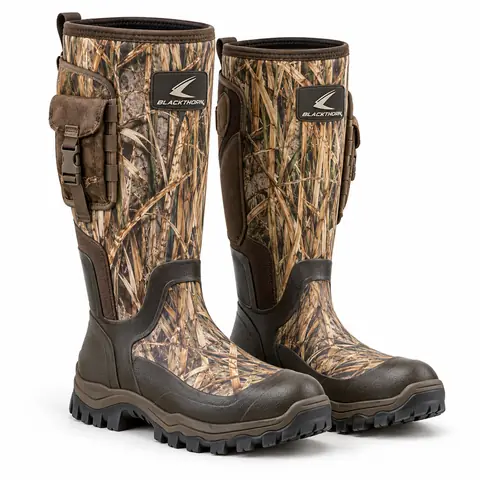 Camo Hunting Boots — Waterproof Lace-Up & Rubber — marsh reed camo rubber boot