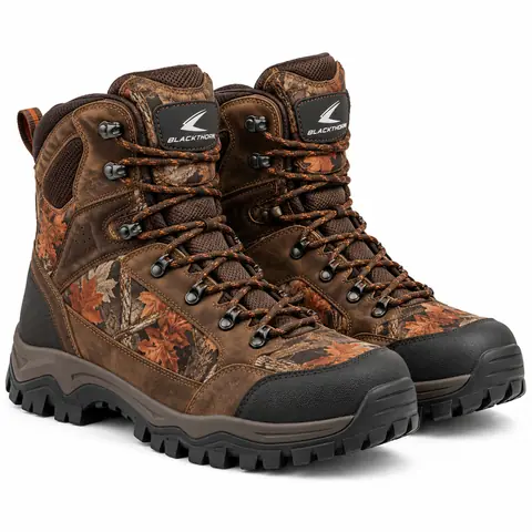 Camo Hunting Boots — Waterproof Lace-Up & Rubber — autumn leaf camo lace-up