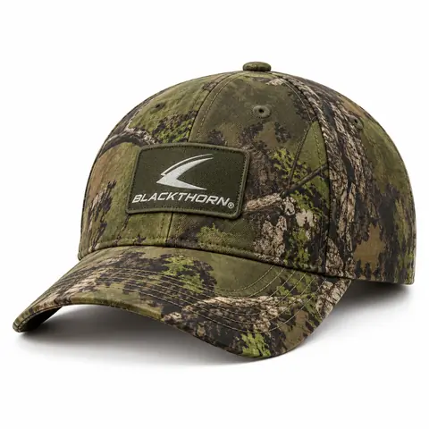 Camo Hunting Cap with Patch Logo — woodland green camo
