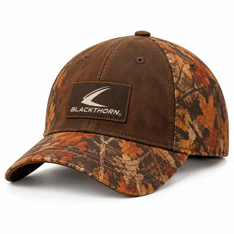 Camo Hunting Cap with Patch Logo — autumn leaf camo
