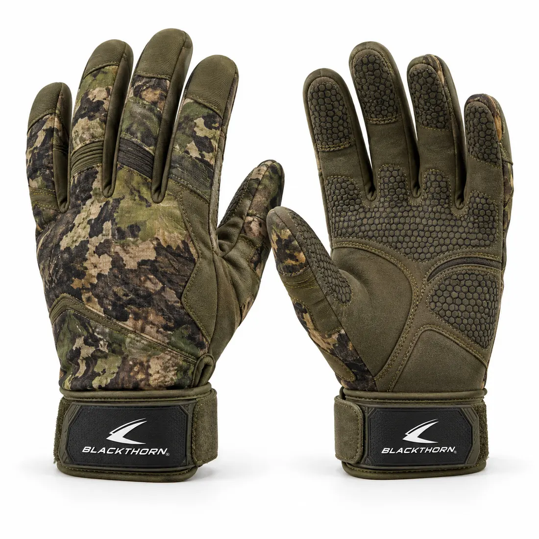 Camo Hunting & Shooting Gloves — custom camo hunting gloves made to order by Blackthorn World — woodland green camo