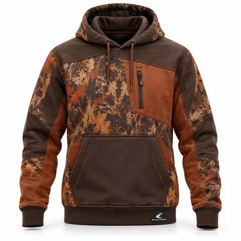 Camo Panel Hunting Hoodie — autumn leaf camo