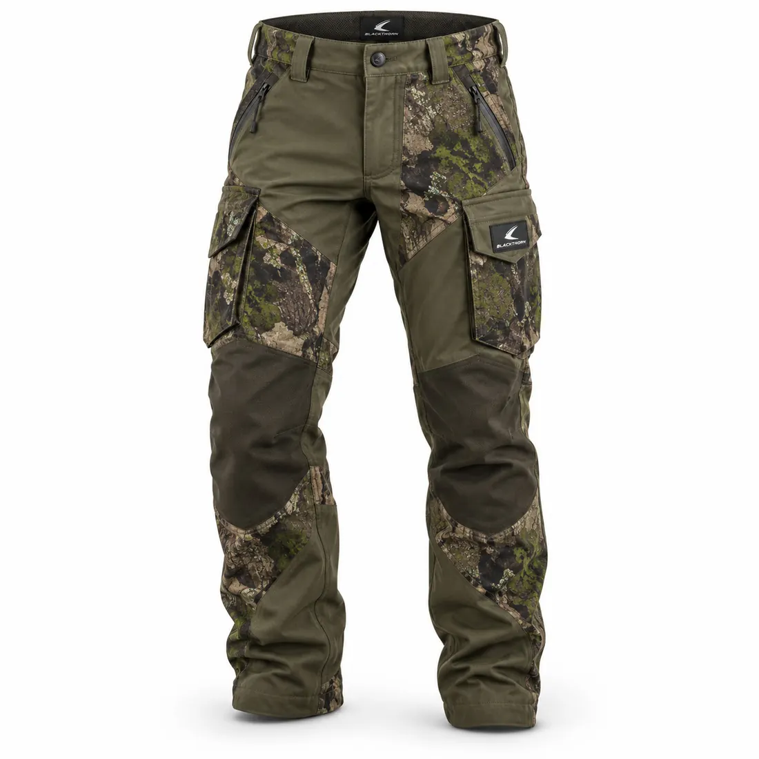 Camo Hunting Pants with Knee Reinforcement — custom camo hunting pants made to order by Blackthorn World — woodland green camo