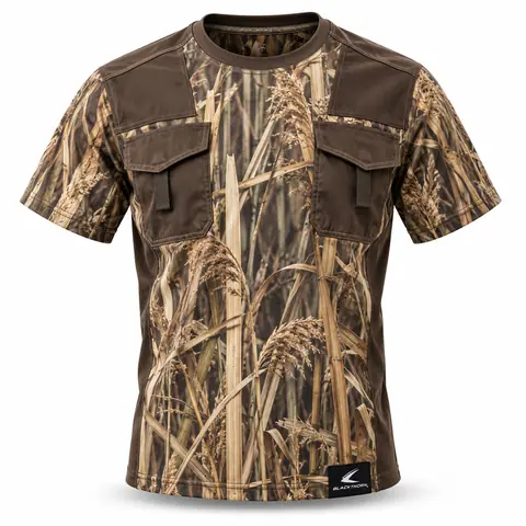 Camo Panel Hunting T-Shirt — marsh reed camo