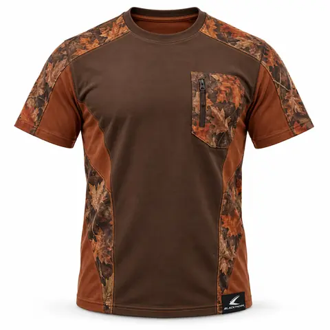 Camo Panel Hunting T-Shirt — autumn leaf camo