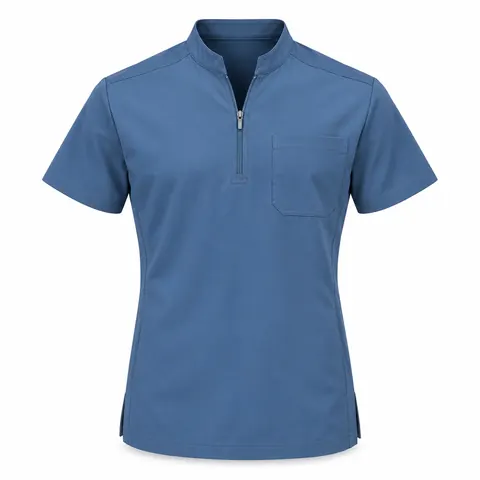 Ceil Blue Zip-Collar Scrub Top — wholesale scrub tops by Blackthorn World