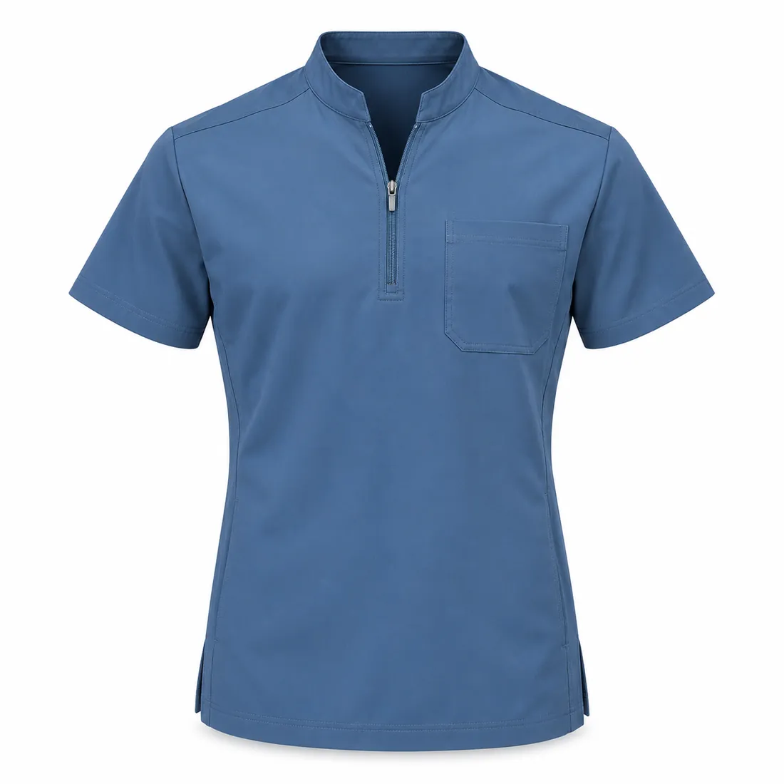 Ceil blue mandarin-collar quarter-zip scrub top with chest pocket, wholesale by Blackthorn World