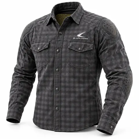 Charcoal Check Protective Riding Shirt — Armoured hoodies & riding shirts by Blackthorn World