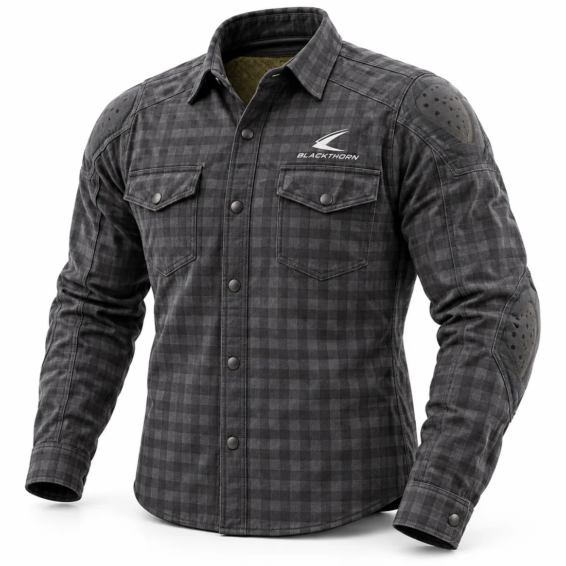 Charcoal Check Protective Riding Shirt — armoured hoodies & riding shirts by Blackthorn World