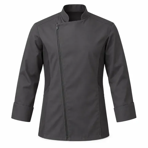 Charcoal Asymmetric Zip Chef Jacket — wholesale chef jackets & coats by Blackthorn World