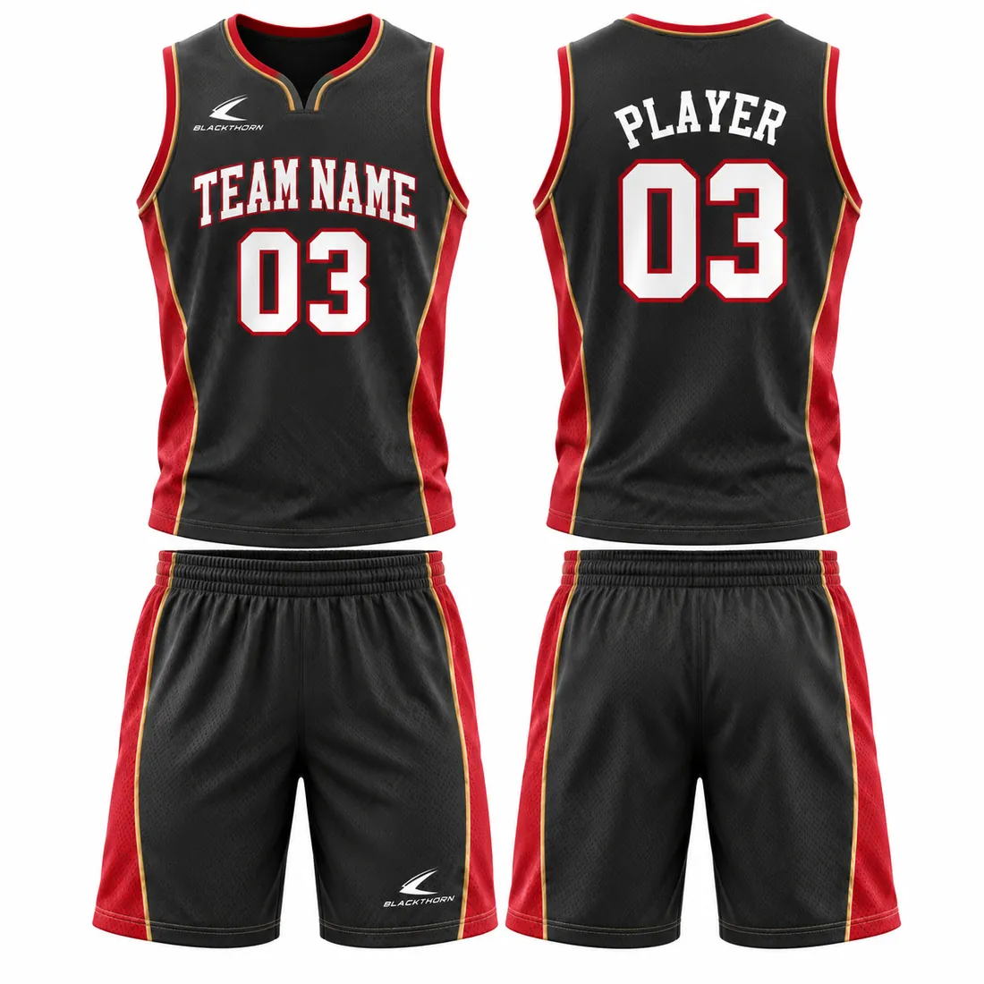 Classic Trim Basketball Uniform — Jersey & Shorts Set — custom club basketball uniform made to order by Blackthorn World — charcoal / crimson
