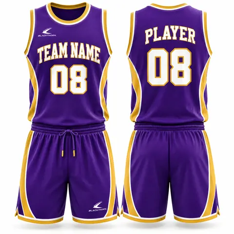 Classic Trim Basketball Uniform — Jersey & Shorts Set — purple / gold