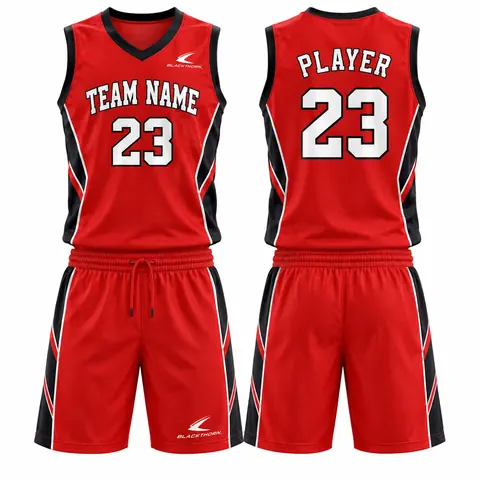 Classic Trim Basketball Uniform — Jersey & Shorts Set — scarlet / black
