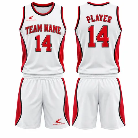 Classic Trim Basketball Uniform — Jersey & Shorts Set — white / crimson