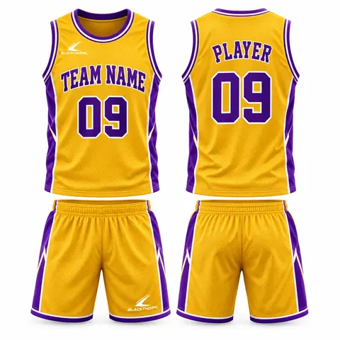 Classic Trim Basketball Uniform — Jersey & Shorts Set — yellow / purple