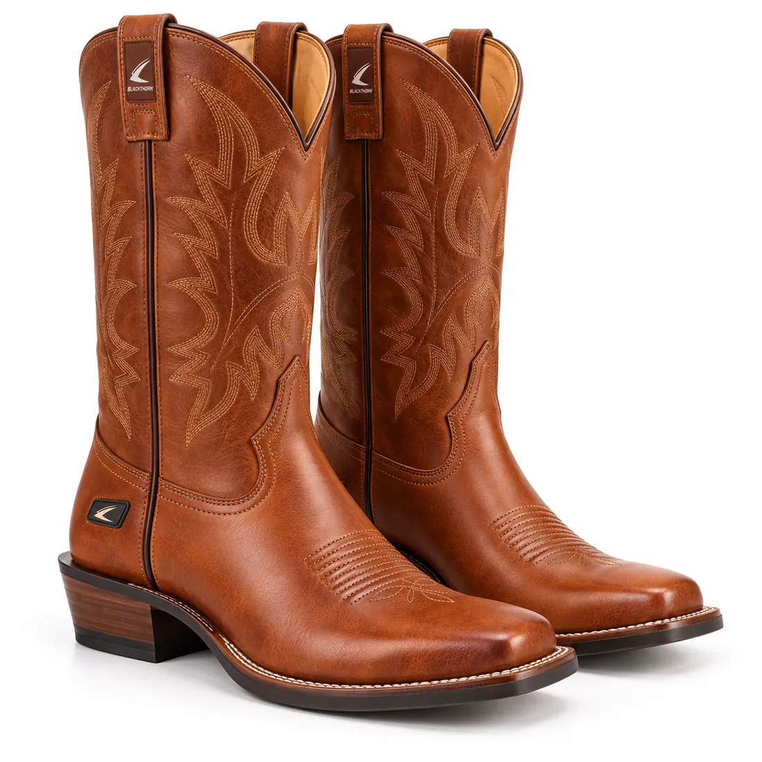 Cognac Square-Toe Western Boots — cowboy & western boots by Blackthorn World