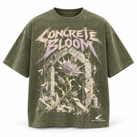 Concrete Bloom Olive Cropped Boxy Tee — Graphic T-shirts by Blackthorn World