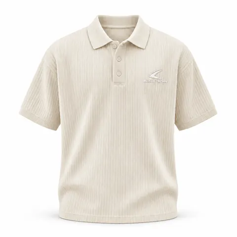 Cream Rib-Knit Embroidered Polo — Streetwear · T-shirts, polos & joggers by Blackthorn World