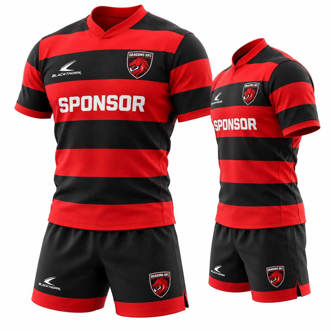 Crimson Hoop Rugby Kit — crimson / black hoops custom rugby kit made to order by Blackthorn World