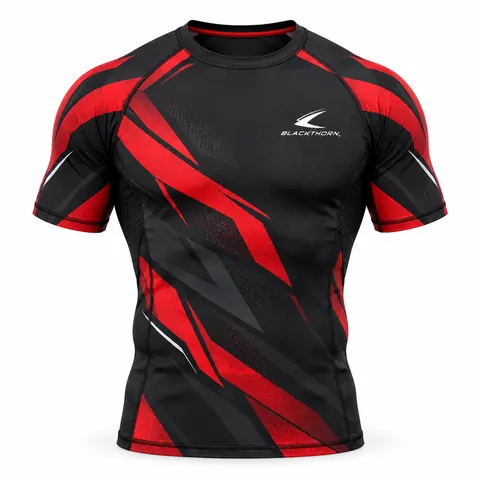 Crimson Strike Short-Sleeve Rash Guard — Fightwear · Rash guards & compression by Blackthorn World