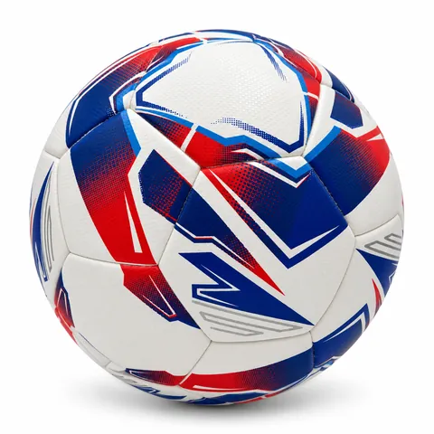 Blue and red 32-panel soccer ball — side view