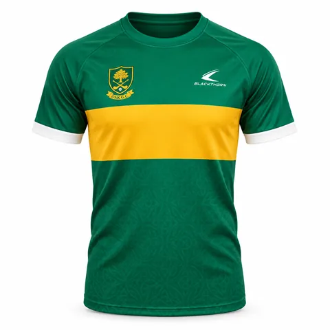 Emerald Gold Band custom sublimated GAA jersey, green and gold — front view