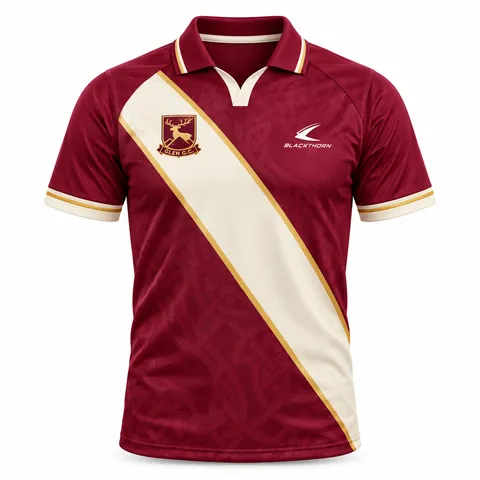 Maroon Cream Sash custom sublimated GAA jersey, maroon and cream — front view