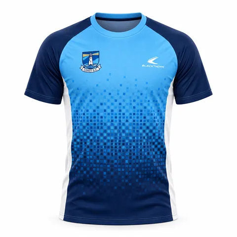Sky Navy Gradient custom sublimated GAA jersey, sky blue and navy — front view