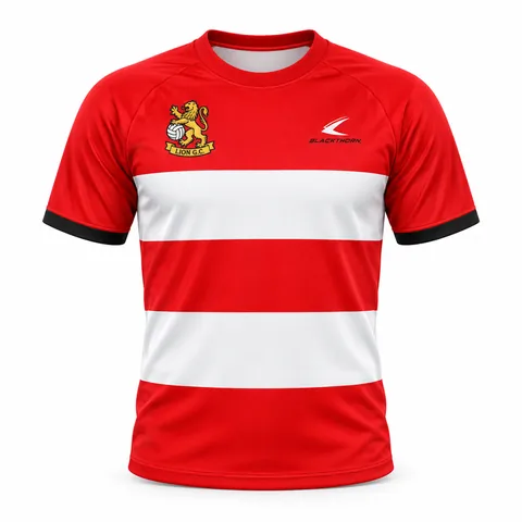 Scarlet White Hoops custom sublimated GAA jersey, scarlet and white — front view