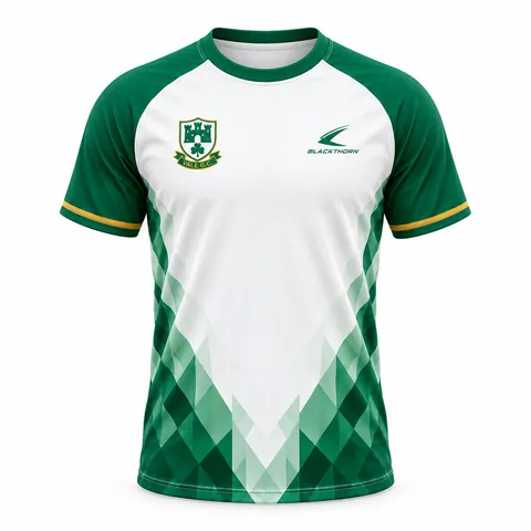 White Green Diamond custom sublimated GAA jersey, white and green — front view