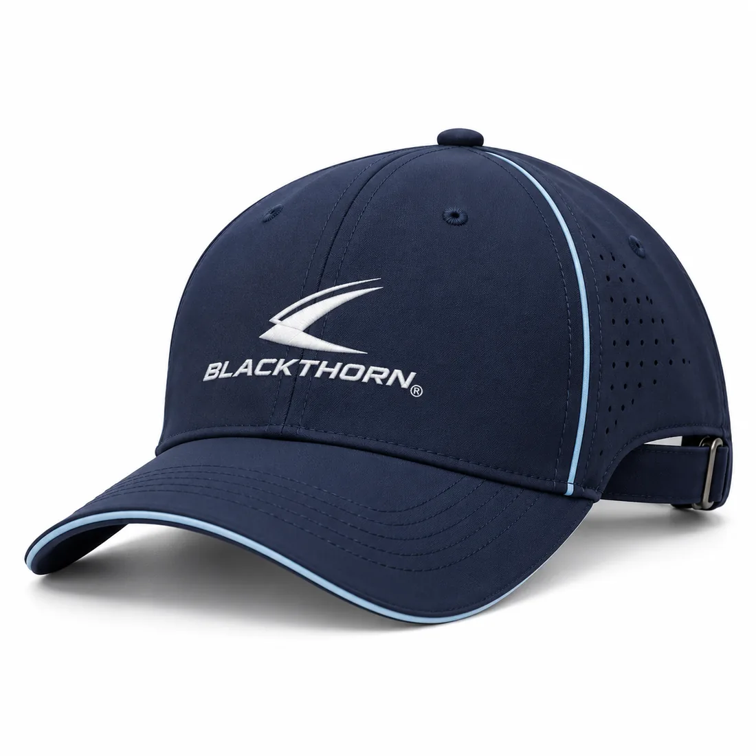 Performance Golf Cap in navy and ice blue — custom golf wear by Blackthorn World