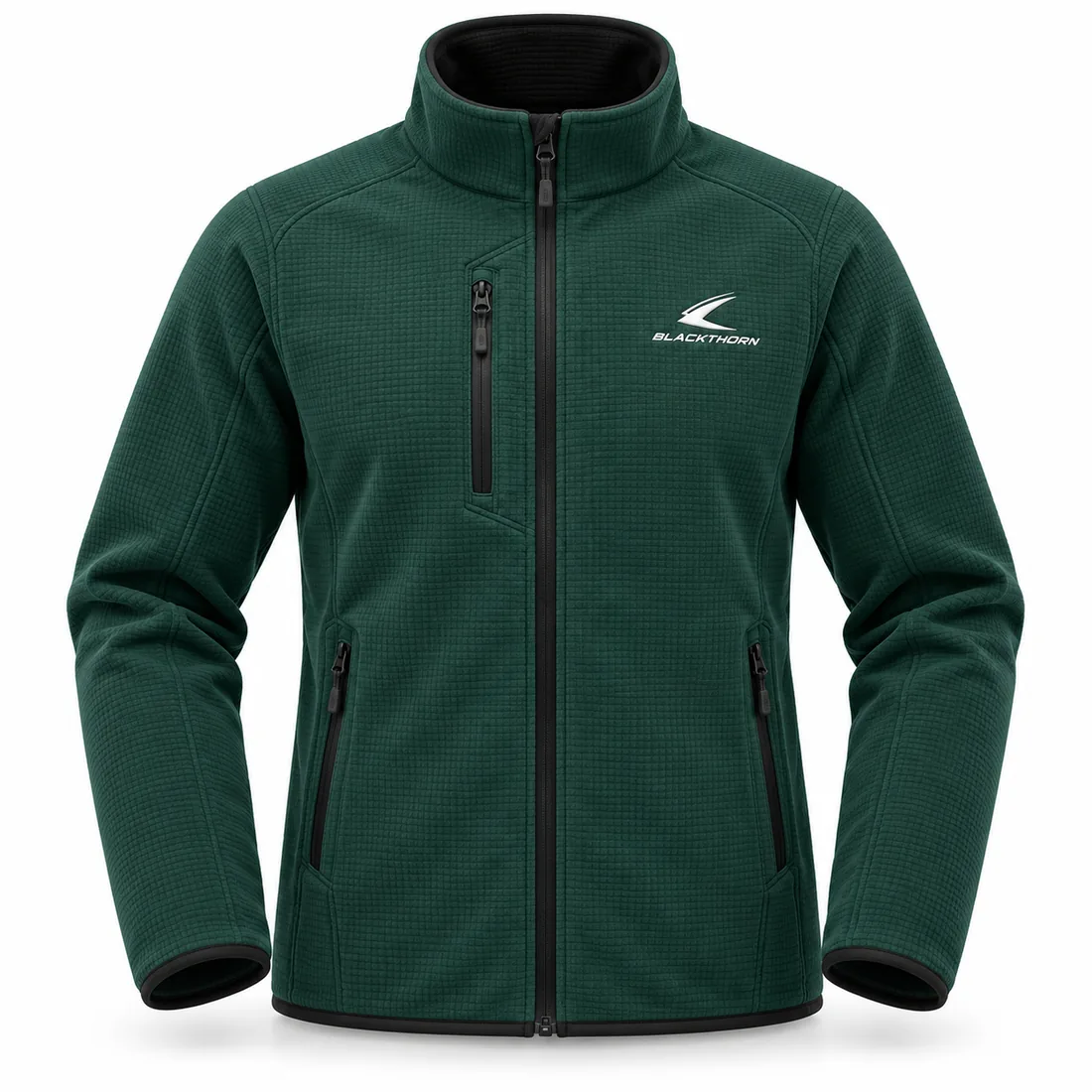 Grid Fleece Jacket — custom full-zip grid fleece midlayer jacket in forest green, made to order by Blackthorn World