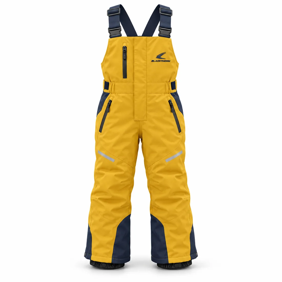 Kids Ski Bib Pants — custom kids insulated ski bib pants in yellow with navy panels, made to order by Blackthorn World