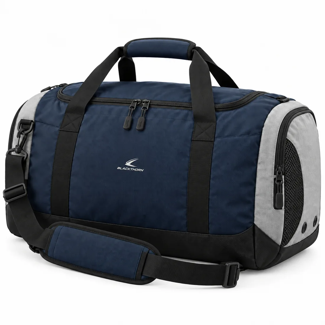 Ski Team Duffel Bag — custom team duffel bag in navy and grey, made to order by Blackthorn World