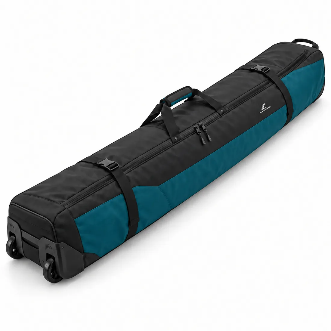 Wheeled Ski Bag — custom padded wheeled ski bag in black and teal, made to order by Blackthorn World