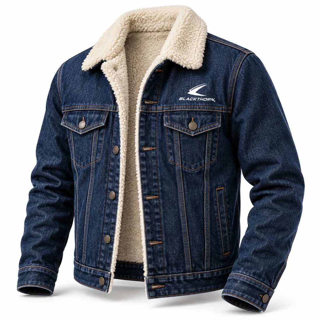 Dark Indigo Sherpa-Lined Denim Jacket — sherpa denim jackets by Blackthorn World