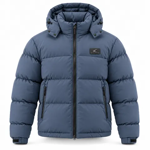 Dusty Blue Hooded Puffer Jacket — Outerwear · Puffer & down jackets by Blackthorn World
