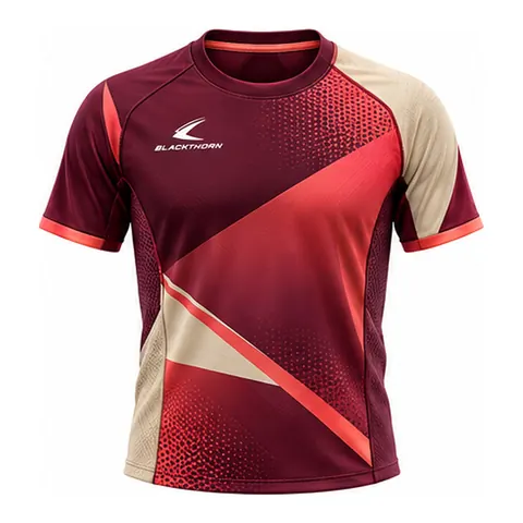 Ember Burgundy & Coral Colour-Block Padel Jersey — Padel wear by Blackthorn World