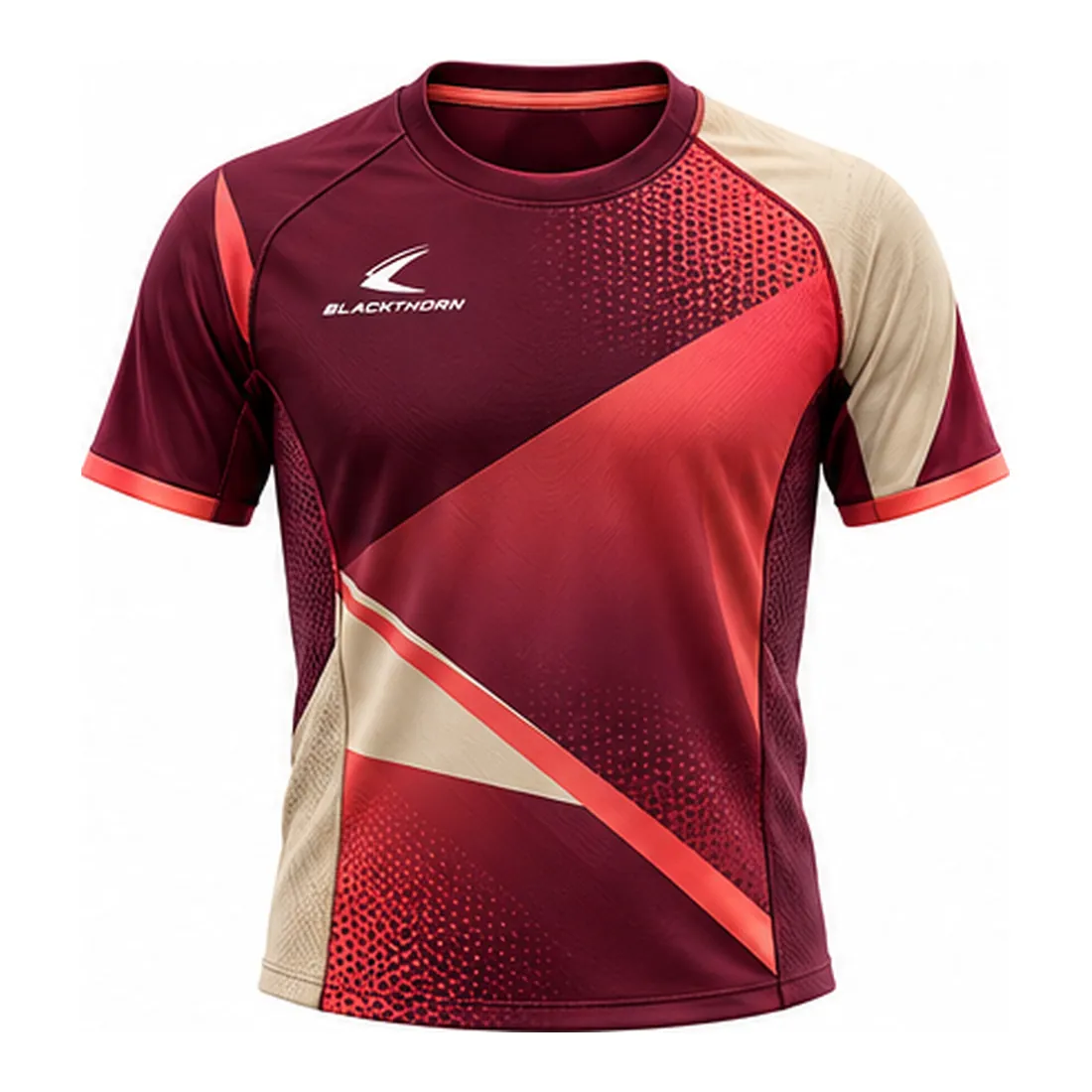 Ember Burgundy & Coral Colour-Block Padel Jersey — Padel wear by Blackthorn World, front view
