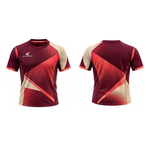 Ember Burgundy & Coral Colour-Block Padel Jersey — front and back