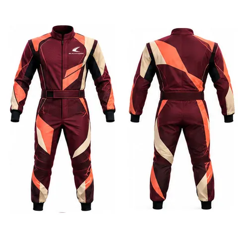Ember Burgundy & Coral Karting Suit — front and back