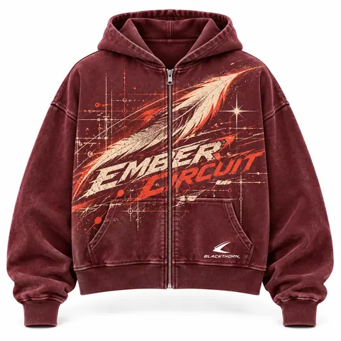 Ember Circuit Burgundy Cropped Zip Hoodie — Hoodies & sweatshirts by Blackthorn World