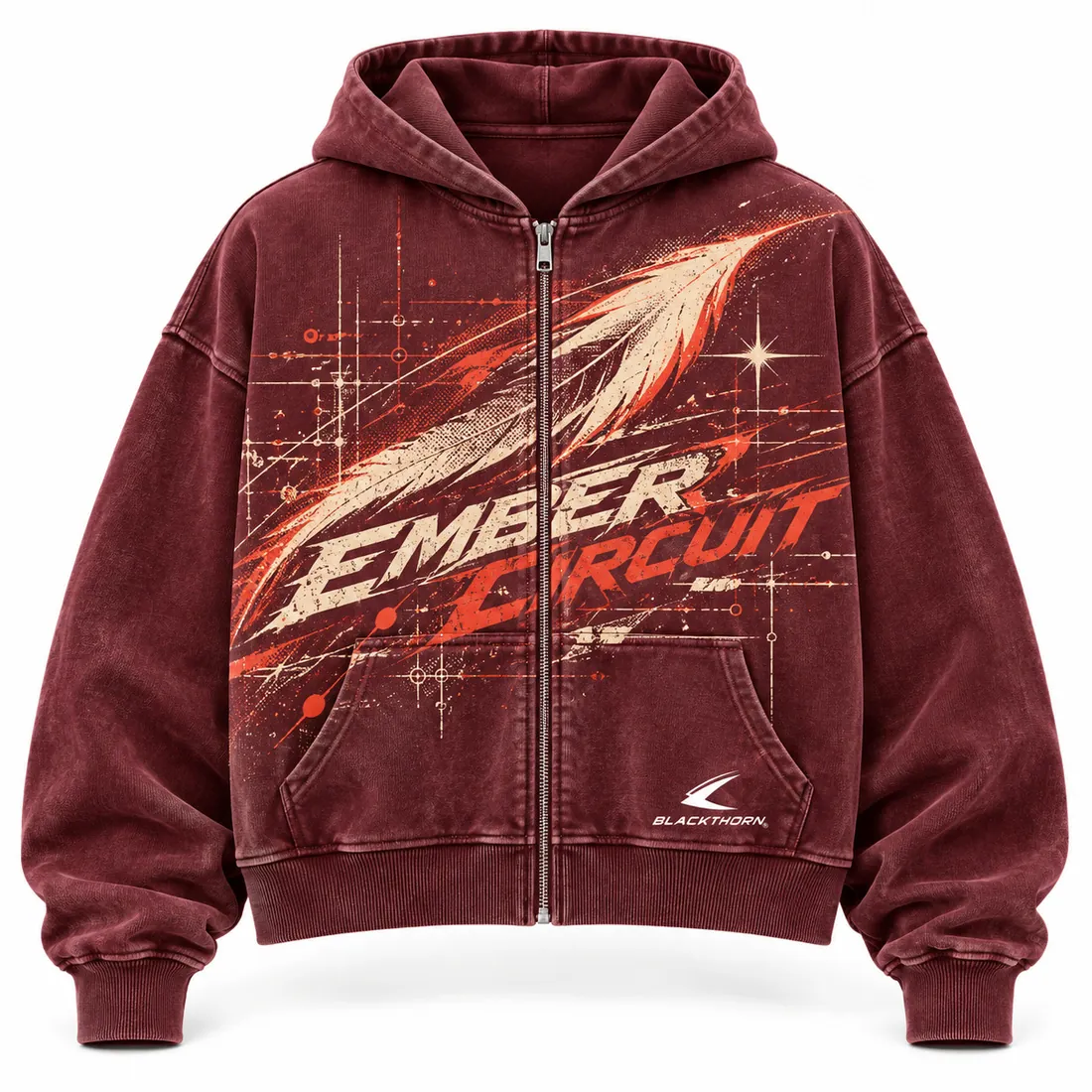 Ember Circuit Burgundy Cropped Zip Hoodie — hoodies & sweatshirts by Blackthorn World