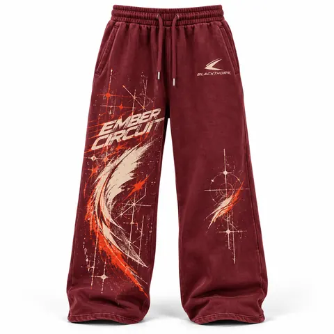 Ember Circuit Burgundy Open-Hem Fleece Pants — Sweatpants, cargo & denim trousers by Blackthorn World