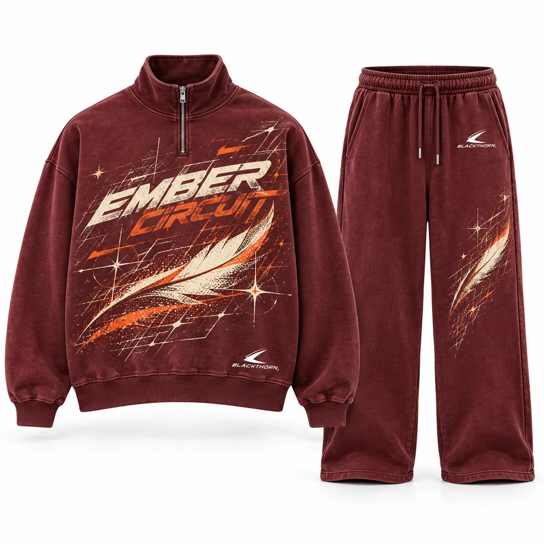 Ember Circuit Burgundy Zip-Neck Tracksuit — tracksuits & sweatsuits by Blackthorn World