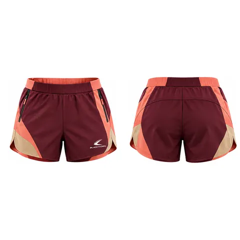 Ember Coral-Waistband Pickleball Shorts — front and back